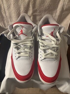 Air Jordan 3 White and Red Retro Low-Top Sneakers